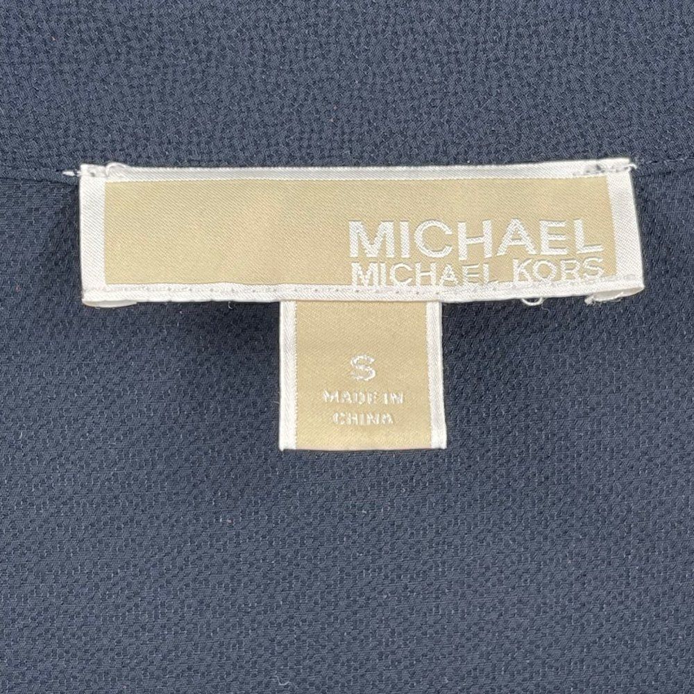 MICHAEL Michael Kors Navy Long Sleeve V-Neck Drawstring Blouse Women Small‎ - Picture 5 of 7